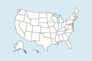 Hawaii highlighted in USA map isolated on blue background vector