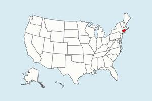 Connecticut highlighted in USA map isolated on blue background vector