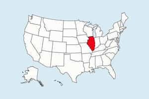 Illnois highlighted in USA map isolated on blue background vector