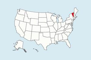 Vermont highlighted in USA map isolated on blue background vector