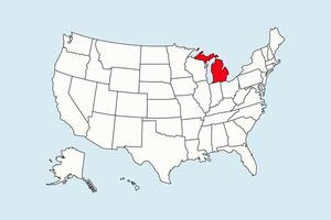 Michigan highlighted in USA map isolated on blue background vector