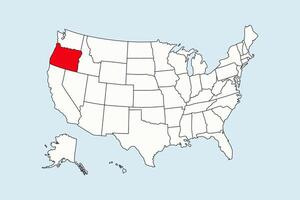 Oregon highlighted in USA map isolated on blue background vector