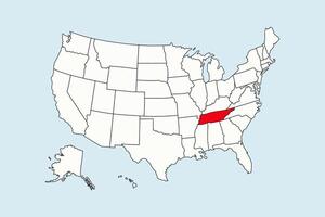 Tennessee highlighted in USA map isolated on blue background vector