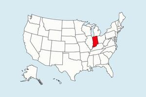 Indiana highlighted in USA map isolated on blue background vector