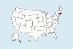 Massachusetts highlighted in USA map isolated on blue background vector
