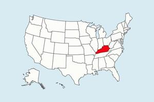 Kentucky highlighted in USA map isolated on blue background vector