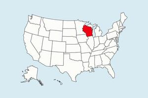 Wisconsin highlighted in USA map isolated on blue background vector
