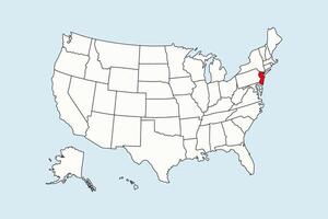 New Jersey highlighted in USA map isolated on blue background vector
