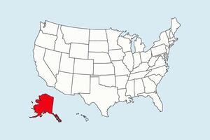 Alaska highlighted in USA map isolated on blue background vector