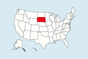 South Dakota highlighted in USA map isolated on blue background vector