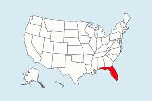 Florida highlighted in USA map isolated on blue background vector
