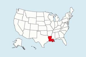 Louisiana highlighted in USA map isolated on blue background vector