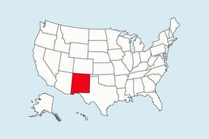 New Mexico highlighted in USA map isolated on blue background vector
