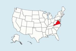 Virginia highlighted in USA map isolated on blue background vector