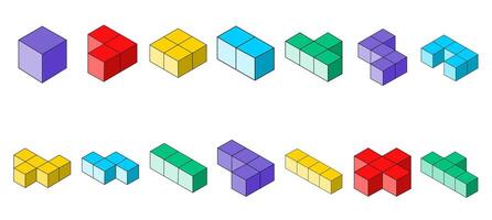 Colorful isometric tetris shape isolated on white background vector