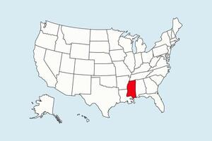 Mississippi highlighted in USA map isolated on blue background vector