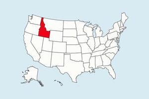Idaho highlighted in USA map isolated on blue background vector