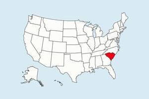 South Carolina highlighted in USA map isolated on blue background vector