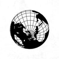A black and white image of a globe with a map on it vector