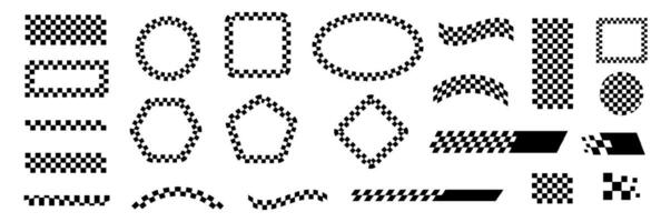 A set of black and white checkered shapes vector