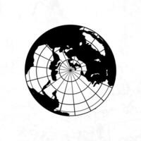 A black and white logo of a globe with a map on it vector