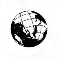 A black and white image of a globe with a man standing on it vector