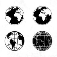 Four black and white earth globe icons on a white background vector