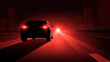 Silhouette of a self-driving car on an illuminated highway at night photo
