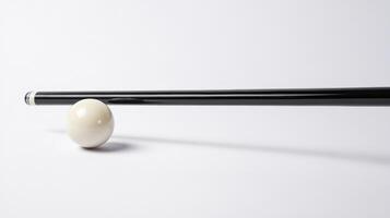 Black pool cue poised to strike white ball on a smooth surface in a game of billiards photo