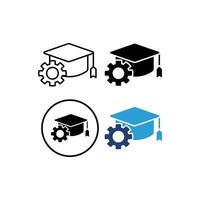 icon that combines gear symbol with graduation cap. This icon reflects the theme of education, technology. vector