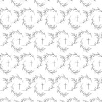 seamless pattern with leaves and church cross on white background vector