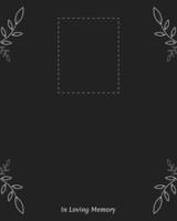Memorial service card with space for photo and text in loving memory Leaves on black background vector