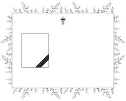 Funeral card with church cross and frame Leaves and flowers background vector