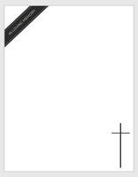 Minimal Funeral Program. Modern white background with tasteful black ribbon and cross. vector
