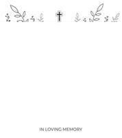 Floral frame for funeral events. Black church cross on white background. In loving memory text. Empty card. vector