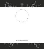 Funeral card with abstract floral background and photo frame. White background. vector