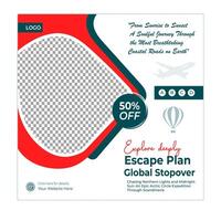 Tourism and tour social media posts and web banner square design template vector