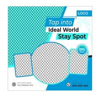 Tour and vacation social media post and square banner design template vector