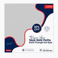 Travel destination web banner and social post square design template vector