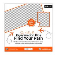 Travel and tour promotional banner and social media square design template vector