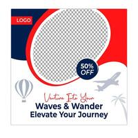 Travel and tourism social media posts and web banner square design template vector