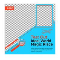 Travel and vacation social media post and square web banner design template vector