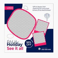 Vacation and travel web banner and social media square design template vector