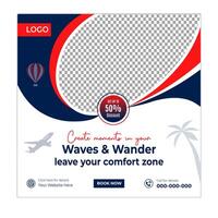 Travel service social media posts and web banner square design template vector