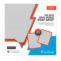 Travel promo social media graphics and web banner square design template vector
