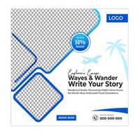 Tour package social media posts and travel banner square design template vector