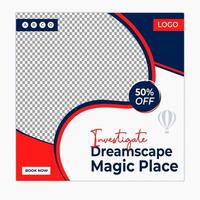 Tourism and travel social media posts and web banner square design template vector