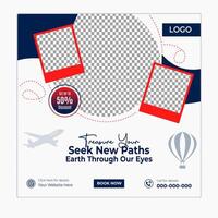 Travel and tour social media posts and web banner square design template vector