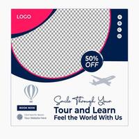 Adventure travel social media posts and web banner square design template vector
