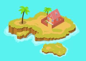Isometric beautiful natural island with trees and a house vector